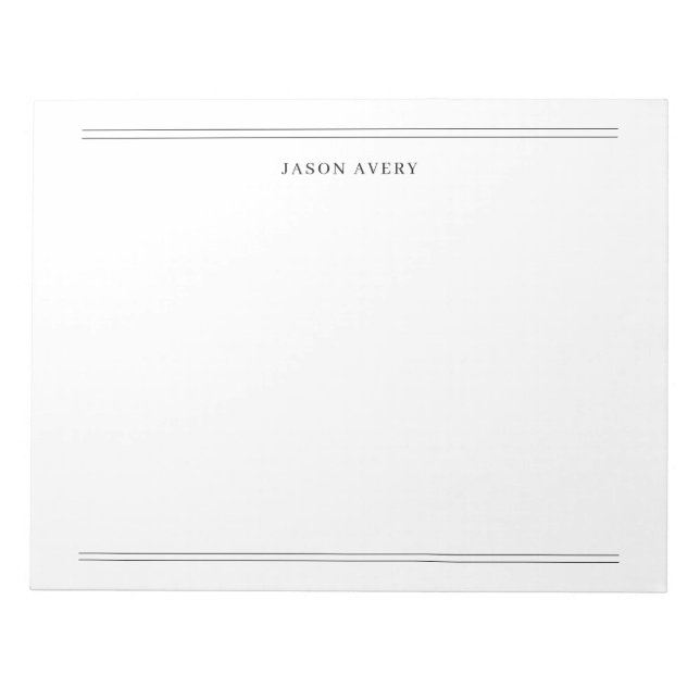 Simple Black White Classic Double Lines Stationery Notepad (Front)