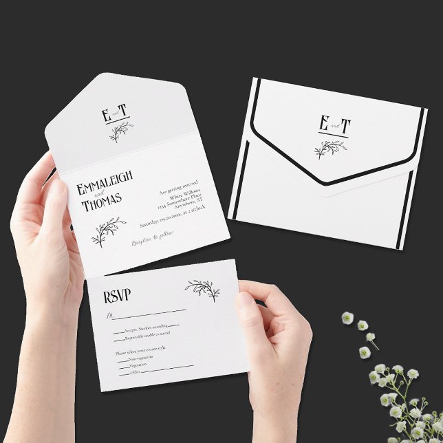 Simple Black White Classic Modern Wedding All In One Invitation (Creator Uploaded)