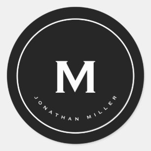 Simple Black White Classic Monogram Classic Round Sticker