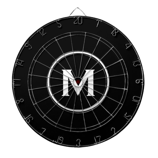 Simple Black White Classic Monogram Dart Board (Front)