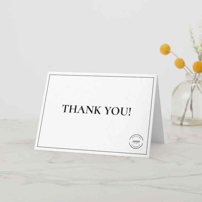 Simple Black White Company Logo Custom Thank You Card (Front)