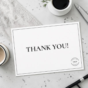 Simple Black White Company Logo Custom Thank You Card