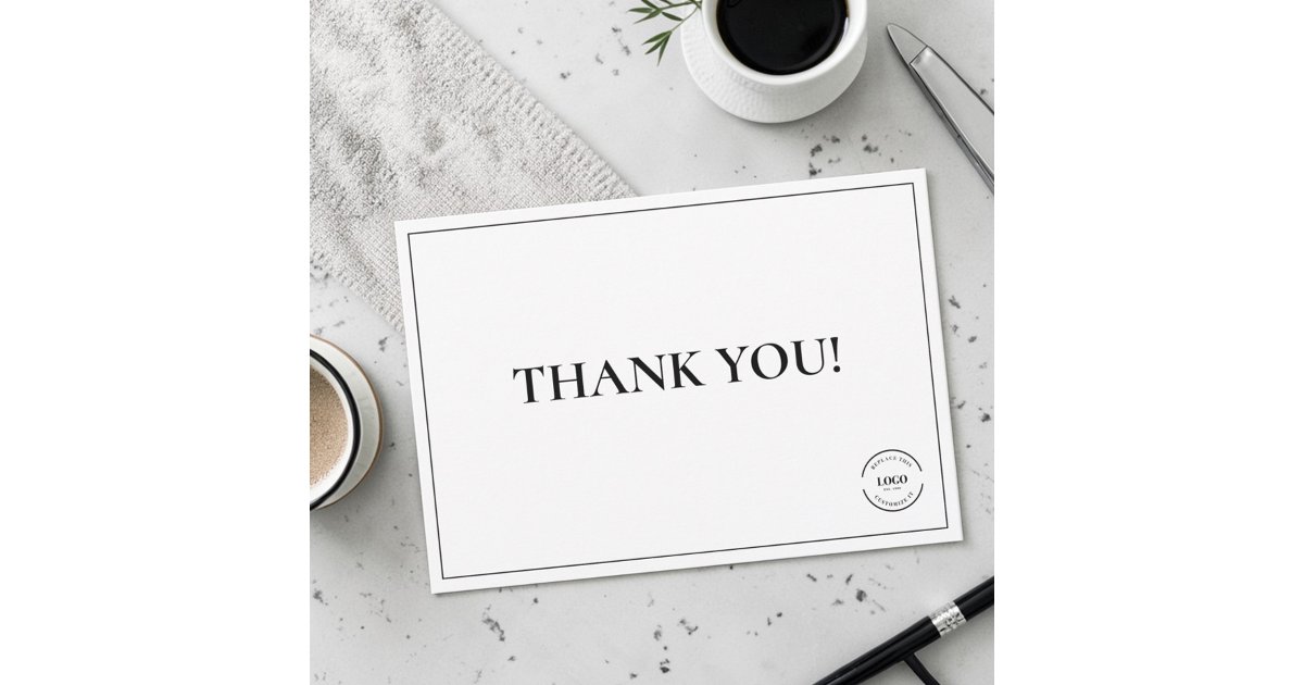 Simple Black White Company Logo Custom Thank You Card | Zazzle