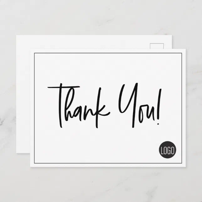 Simple Black White Company Logo Custom Thank You Postcard | Zazzle