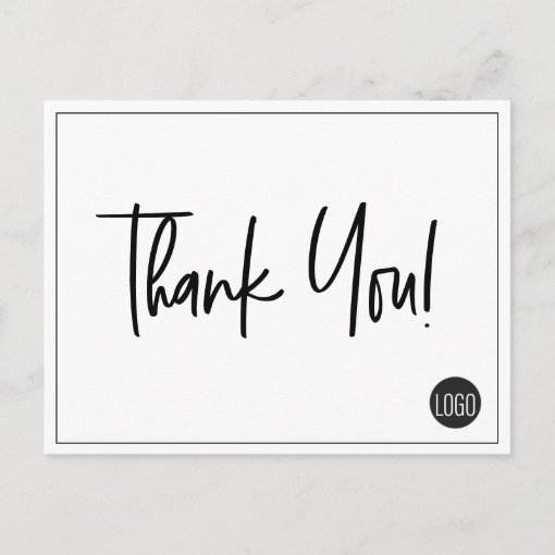 Simple Black White Company Logo Custom Thank You Postcard | Zazzle