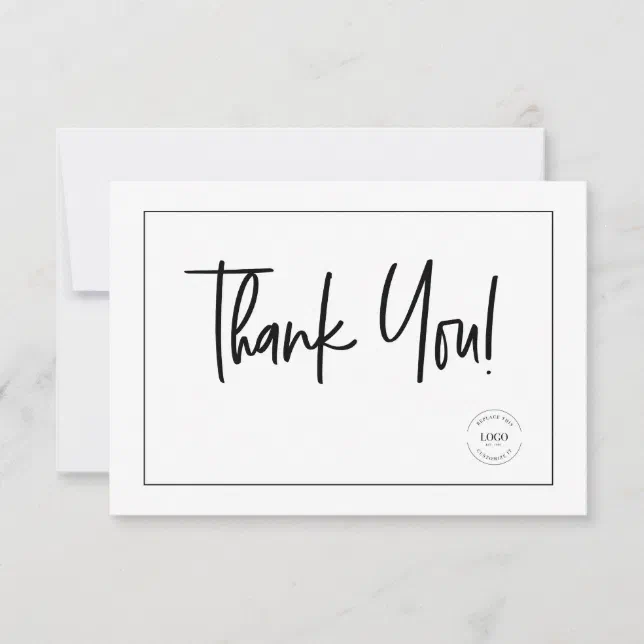 Simple Black White Company Logo Social icons note Thank You Card | Zazzle