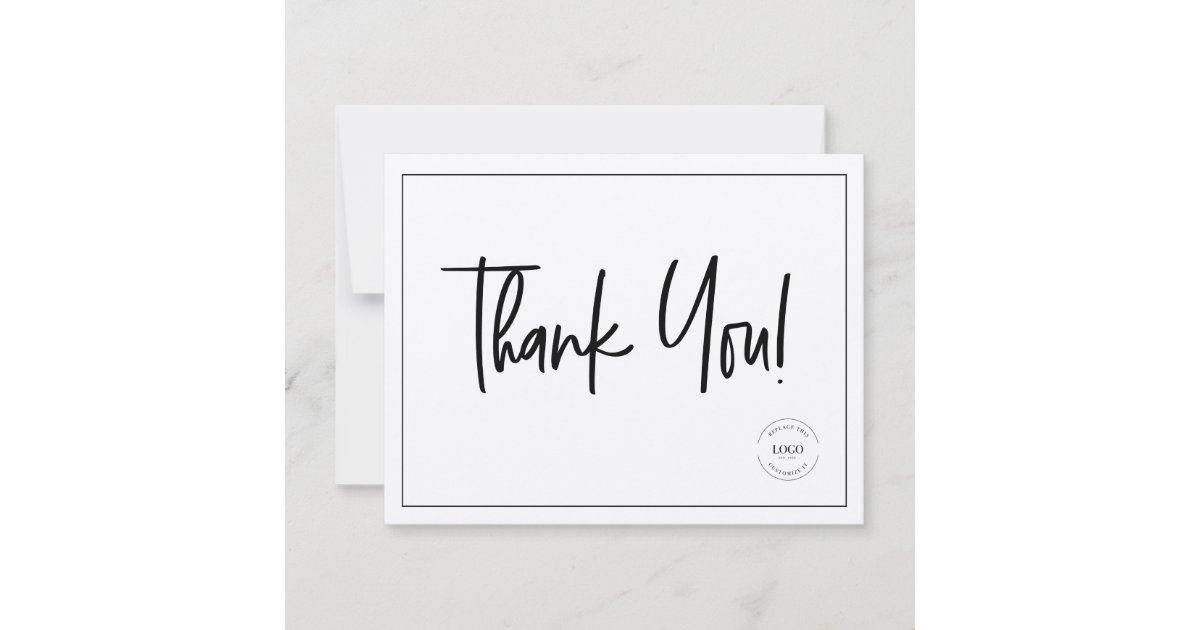 Simple Black White Company Logo Social minimal Thank You Card | Zazzle