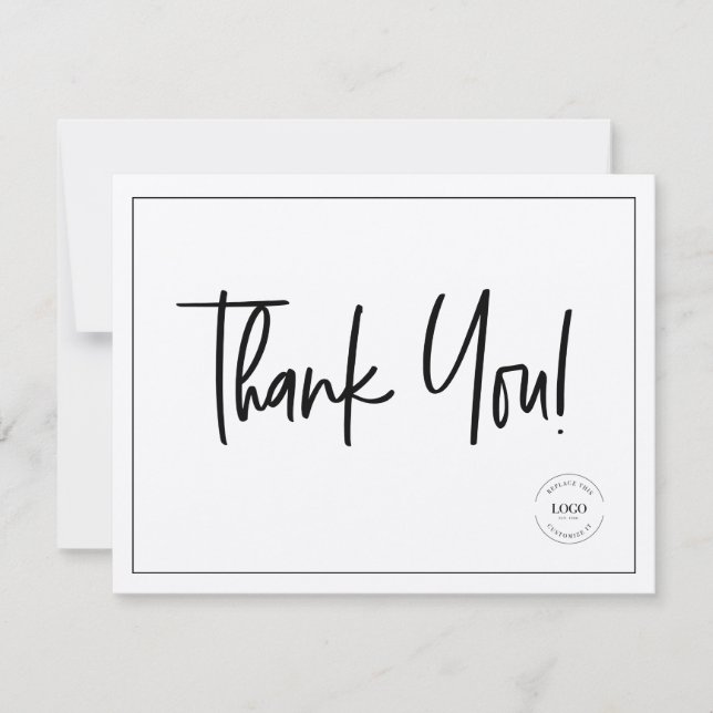 Simple Black White Company Logo Social minimal Thank You Card (Front)