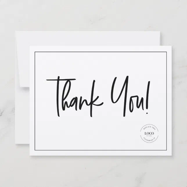 Simple Black White Company Logo Social minimal Thank You Card | Zazzle