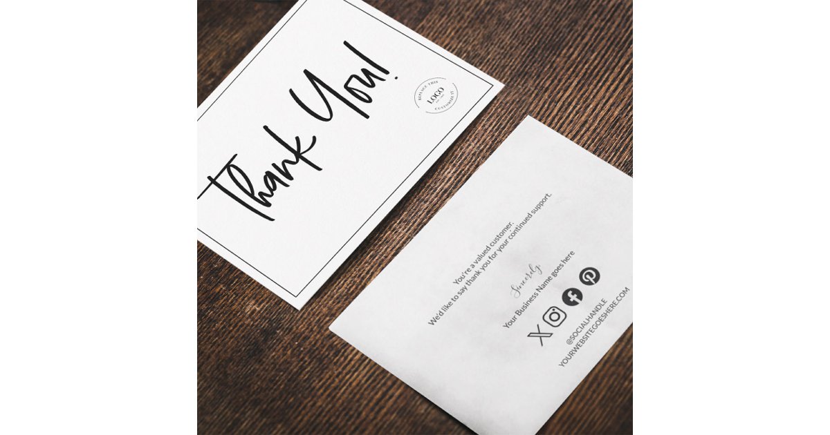 Simple Black White Company Logo Social Thank You Card | Zazzle