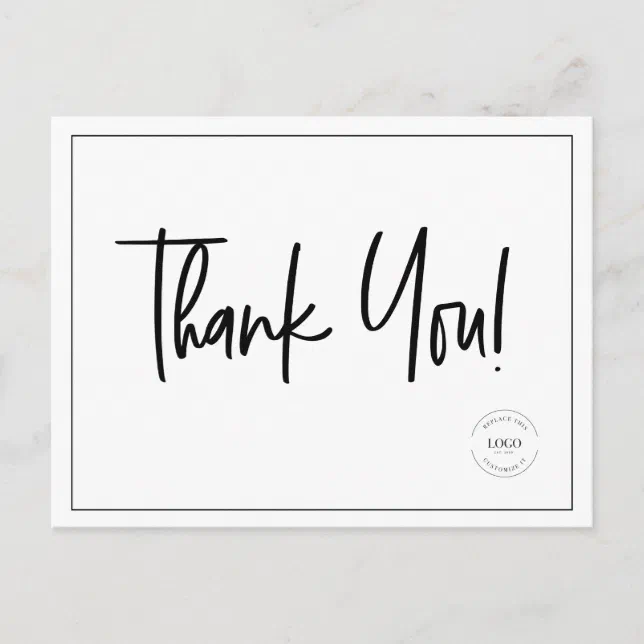 Simple Black White Company Logo Social Thank You Postcard | Zazzle