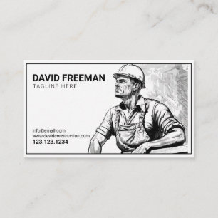 Simple Black & White Construction Worker Business Card