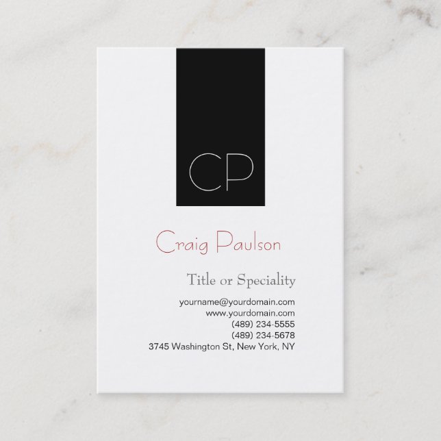 Simple Black White Consultant Chubby Business Card (Front)