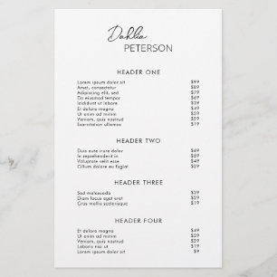 Simple Black White Contemporary Modern Price List Flyer