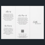 Simple Black White Contemporary QR Code Modern Flyer<br><div class="desc">Modern and professional black and white trifold brochure flyer featuring a simple and minimal design with your name in an elegant script and contemporary sans serif font. The template includes several divided sections for your services in a minimalist layout. The back has your contact info and optional QR code. If...</div>