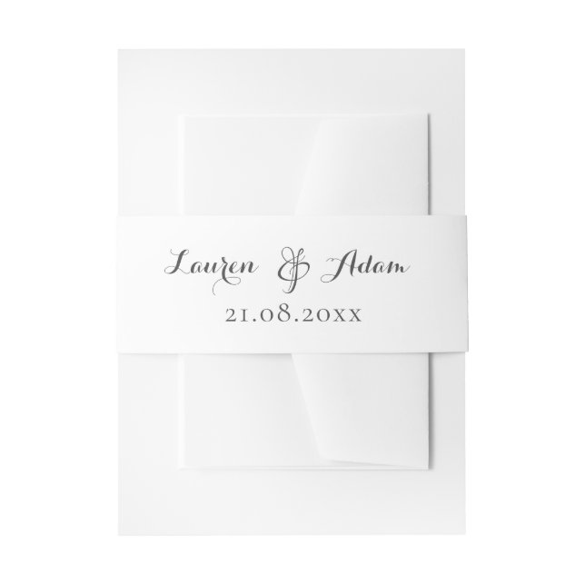 Simple Black & White Couples Names Wedding  Invitation Belly Band (Front Example)