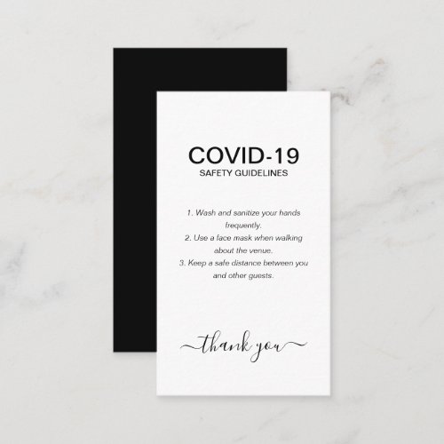 Simple Black White Covid Safety Guidelines Party  Business Card