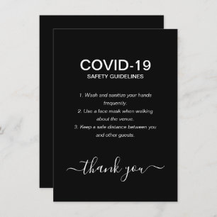 Simple Black & White Covid Safety Guidelines Party Enclosure Card