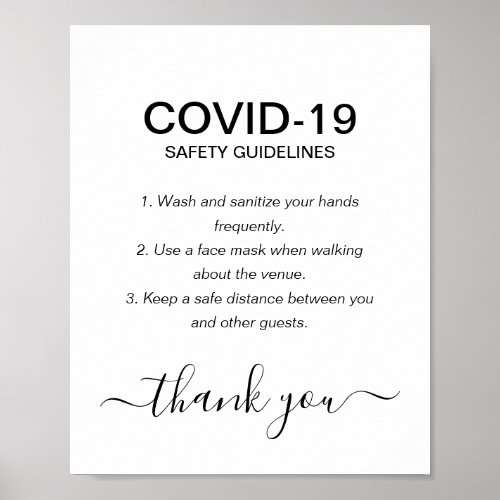 Simple Black  White Covid Safety Guidelines Party Poster