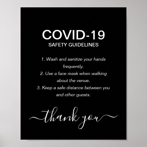 Simple Black  White Covid Safety Guidelines Party Poster