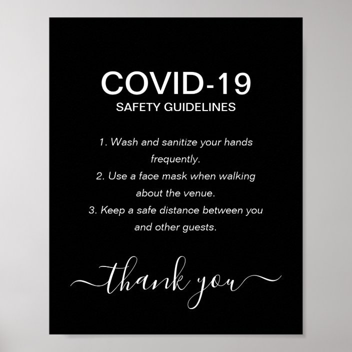 Simple Black & White Covid Safety Guidelines Party Poster