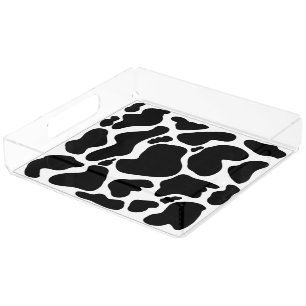 Simple Black white Cow Spots Animal Acrylic Tray