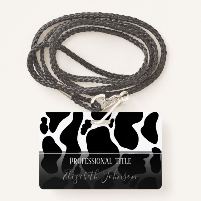 Simple Black white Cow Spots Animal Badge (Front with Lanyard)