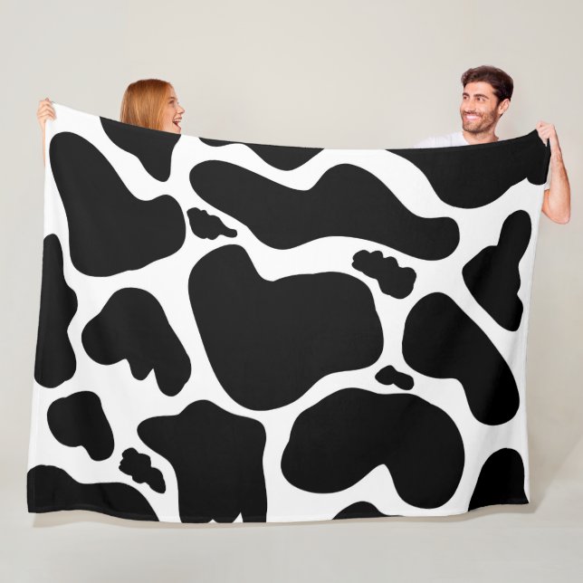 Simple Black white Cow Spots Animal Fleece Blanket (In Situ)
