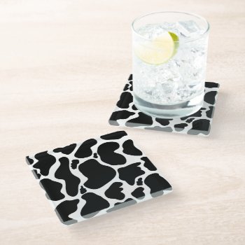Simple Black White Cow Spots Animal Glass Coaster by Trendy_arT at Zazzle