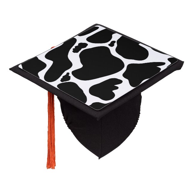 Simple Black white Cow Spots Animal Graduation Cap Topper (Angled)
