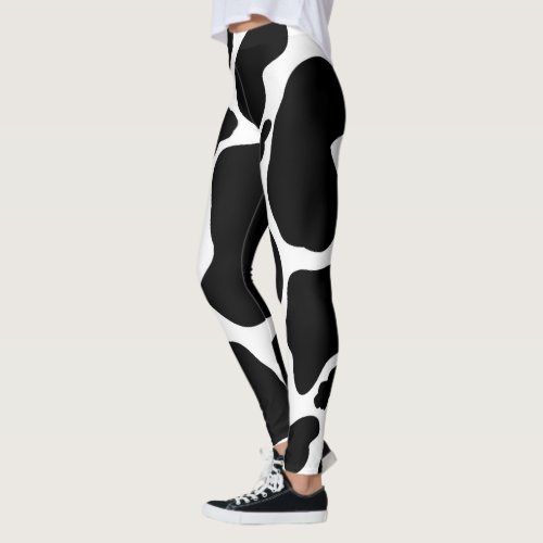 Simple Black white Cow Spots Animal Leggings