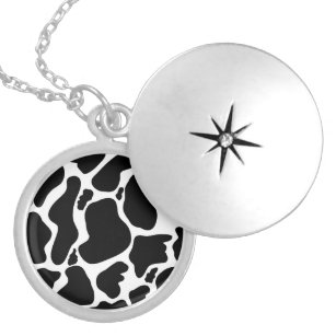 Simple Black white Cow Spots Animal Locket Necklace
