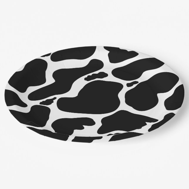 Simple Black white Cow Spots Animal Paper Plates (Angled)