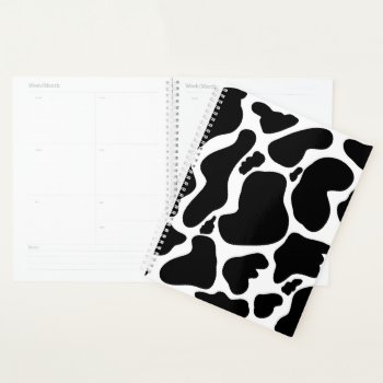 Simple Black White Cow Spots Animal Planner by Trendy_arT at Zazzle