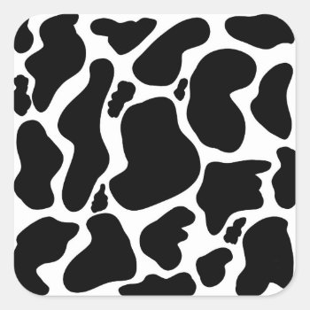 Simple Black White Cow Spots Animal Square Sticker by Trendy_arT at Zazzle