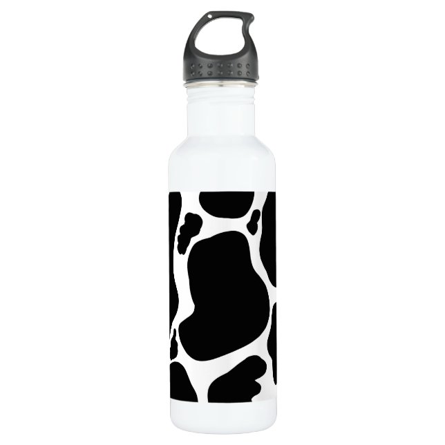 Simple Black white Cow Spots Animal Stainless Steel Water Bottle (Front)
