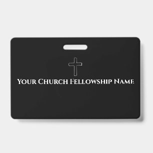 Simple Black White Cross Outline Church  Badge
