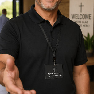 Simple Black White Cross Outline Church  Badge