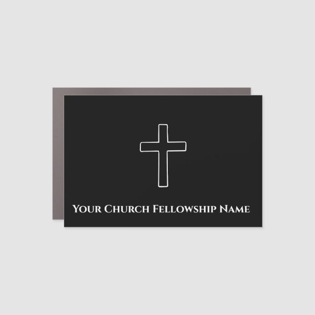 Simple Black White Cross Outline Church Pastor Car Magnet (Front)