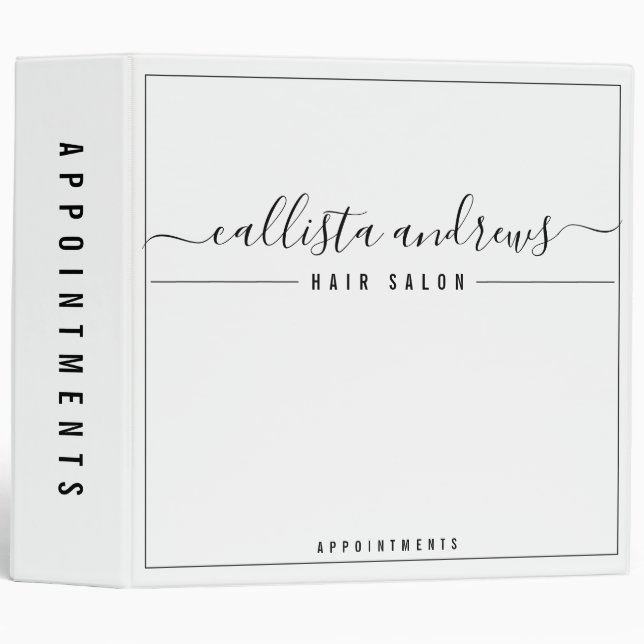 Simple Black White Cursive Appointment Book 3 Ring Binder (Front/Spine)