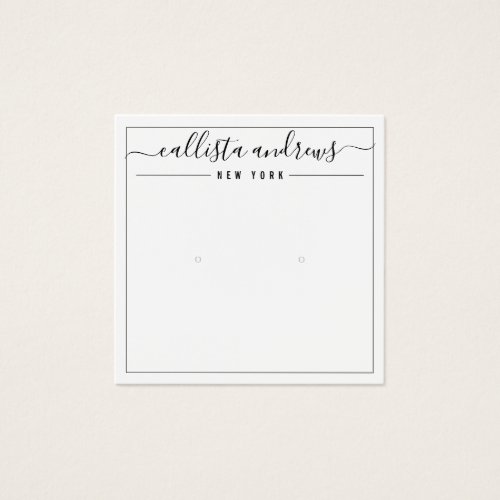 Simple Black White Cursive Earring Display Card