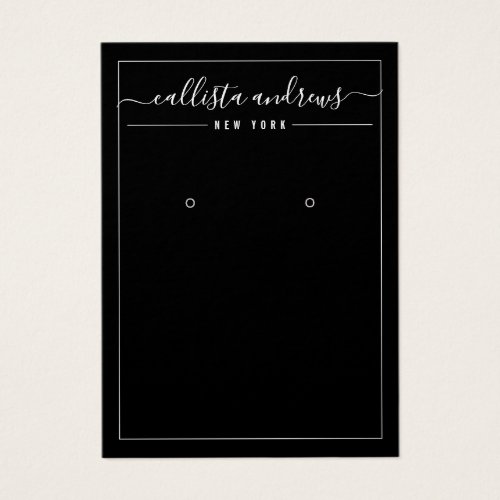 Simple Black White Cursive Earring Display Card