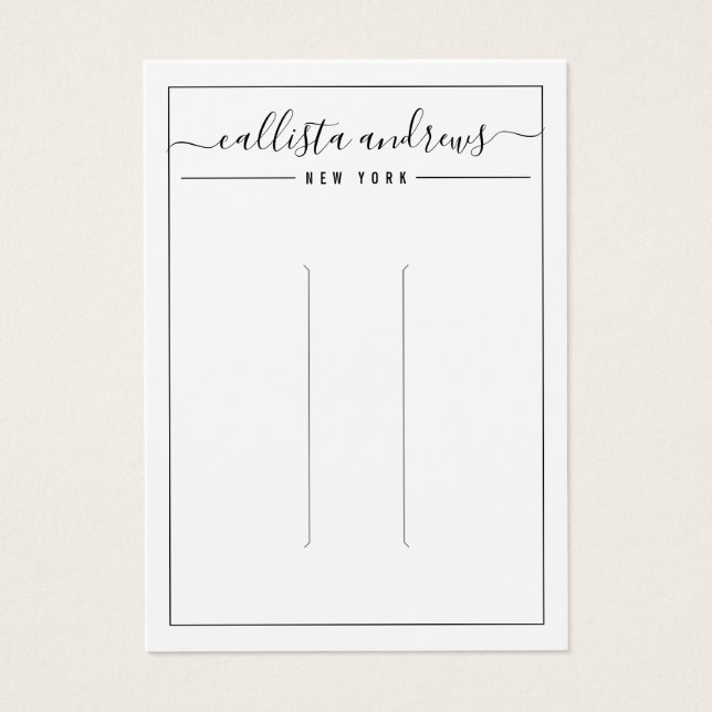 Simple Black White Cursive Hair Clip Display Card (Front)
