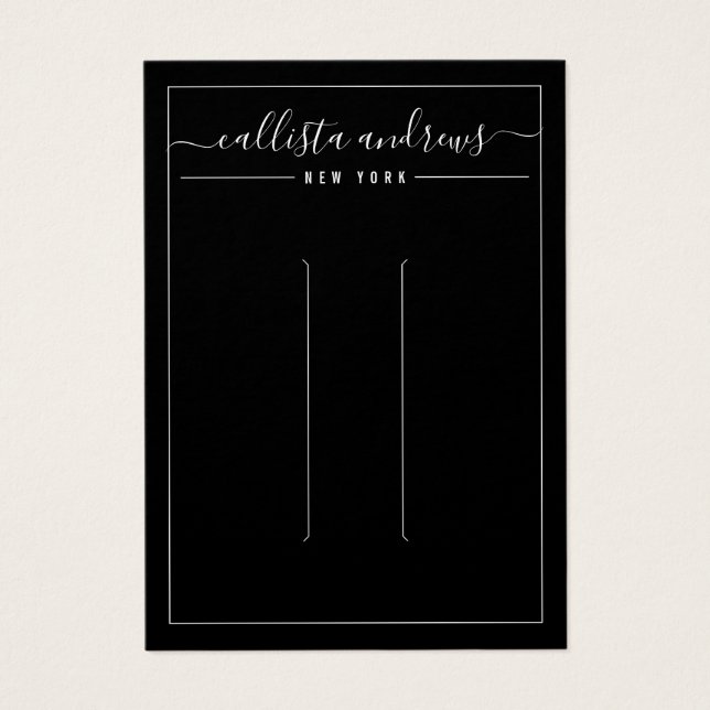 Simple Black White Cursive Hair Clip Display Card (Front)
