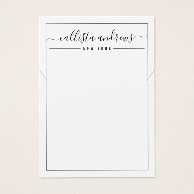 Simple Black White Cursive Necklace Display Card (Front)