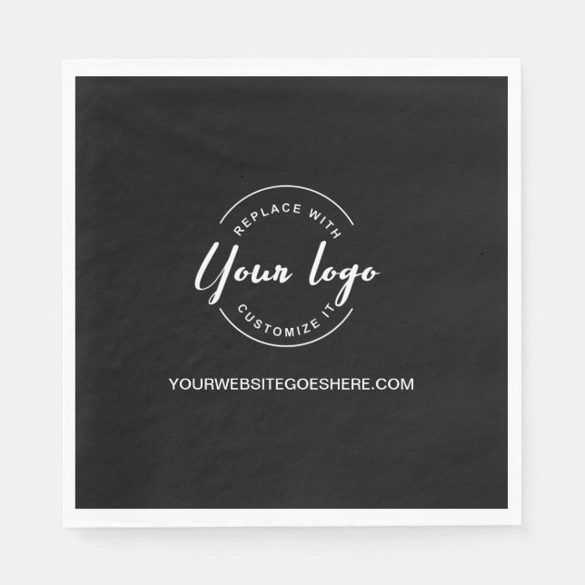 Simple Black White Custom Business logo website Napkins (Front)