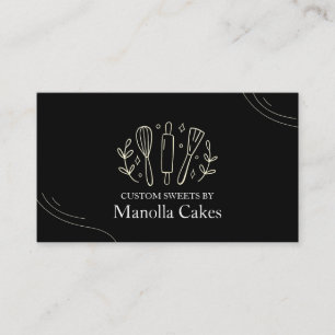 Simple Black white custom cooking baking baker Business Card