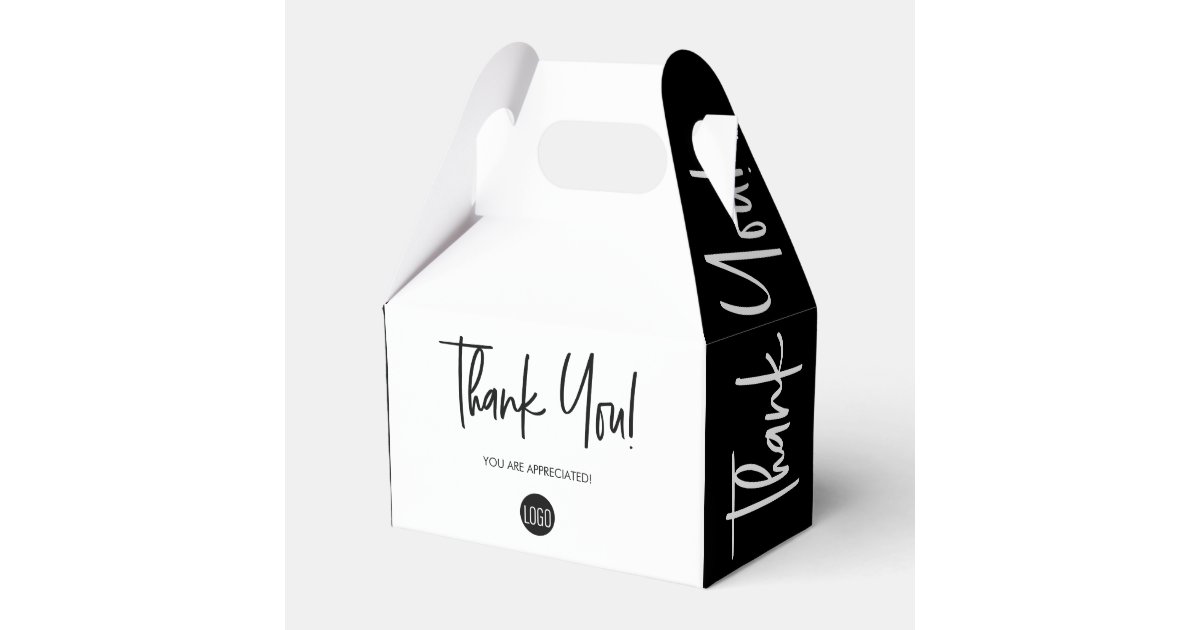 Simple black white Custom Logo Staff appreciation Favor Boxes | Zazzle