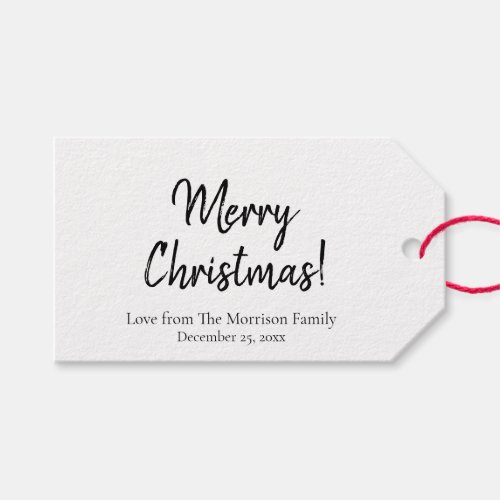 Simple black white custom script Christmas Gift Tags