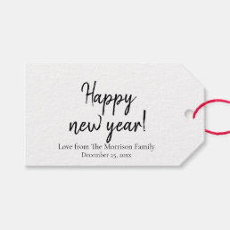 Simple black white custom script text New Year  Gift Tags